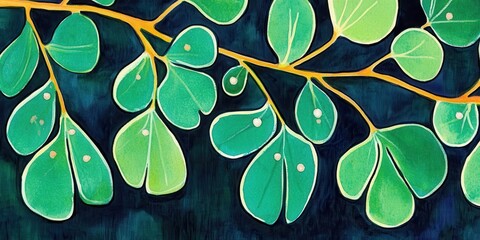 Sticker - Raindrops on fresh green leaves 