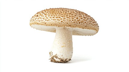 Leinwandbilder - A single, small wild mushroom with delicate details and a fine texture, isolated on a white background to emphasize its intricate features.