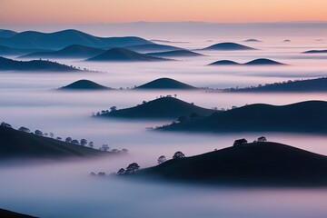 Wall Mural - Mysterious Foggy Hillscape at Dawn with Ethereal Beauty