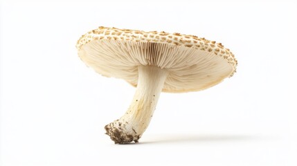 Leinwandbilder - A single, small wild mushroom with delicate details and a fine texture, isolated on a white background to emphasize its intricate features.