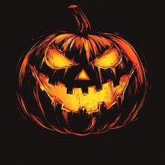 Poster - Evil Grinning Jack-o'-Lantern with Glowing Eyes