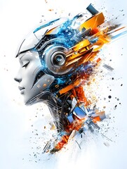 Wall Mural - AI Cyborg Woman Abstract Art.