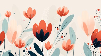 Poster - A minimalist floral pattern with geometric shapes and bold lines, reminiscent of Scandinavian design