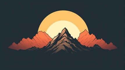 Poster - A minimalist line art t-shirt showcasing a stylized mountain range with a serene sunset gradient