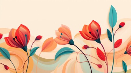 Poster - A modern floral pattern with overlapping geometric elements and a dynamic composition