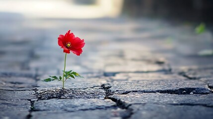 Canvas Print - Resilience in Bloom: Poppy Flower Pushing Through Cracked Pavement