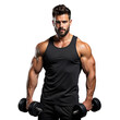 © Mustafa - Muscular man in a black tank top lifting dumbbells on a transparent background