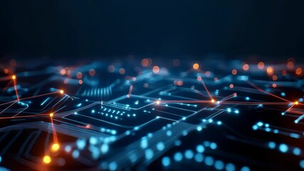 Poster - Futuristic Digital Circuit Board with Glowing Connections in Dark Background Depicting Advanced Data Network and Technology Transfer at Night