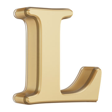 3D Alphabet Letter L Golden Font