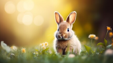 Wall Mural - cute animal pet rabbit or bunny smiling and laughing isolated with copy space for easter background, rabbit, animal, pet, cute, fur, ear, mammal, background, celebration, generate by AI