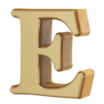 3D Alphabet Letter E Font Wooden Gold