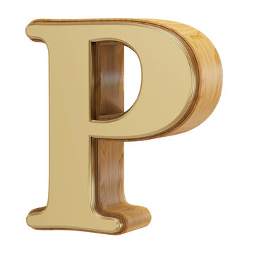 3D Alphabet Letter P Font Wooden Gold