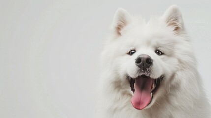 Wall Mural - A white dog with a tongue sticking out is smiling