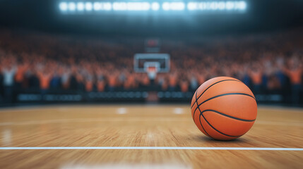 dynamic basketball court with vacant banner area, vibrant crowd in motion, electrifying atmosphere, 
