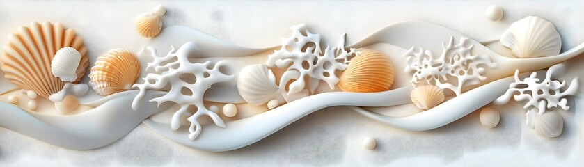 Poster - Seashells and Coral on White Swirls.