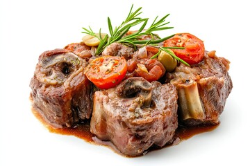 Wall Mural - Hearty Osso Buco: Braised Veal Shanks Cooked with White Wine, Tomatoes, and Aromatic Vegetables. isolated on white background 