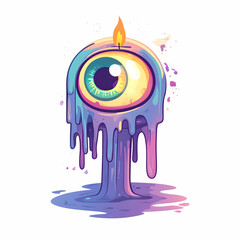 Wall Mural - Flat Holographic Eyeball and Candle with Chill Text concept as A sleek holographic eyeball and candle with the word Chill in a spooky dripping font. The design is isolated on a white balance backgroun