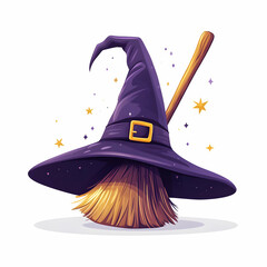 Wall Mural - Flat Witch Hat and Broom with Enchantment Text concept as A sleek isolated vector featuring a witch hat and broom crossed with the word Enchantment elegantly placed underneath. The elements are isolat