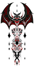 Tribal Bat tattoo flash styles illustration