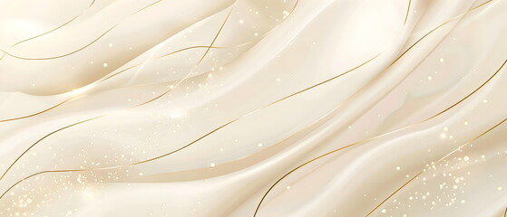 A flat illustration of an abstract golden background, featuring white and beige luxury glitter shapes, elegant golden lines on a cream color backdrop, smooth gradients, subtle shine, sophistic design