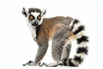 Wall Mural - a lemur standing on a white surface with its tail extended