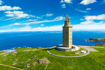 View of the Tower of Hercules, A Coruna, Galicia, Spain