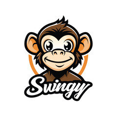 Poster - Funny Monkey mascot logo icon vector design with text swingy isolated