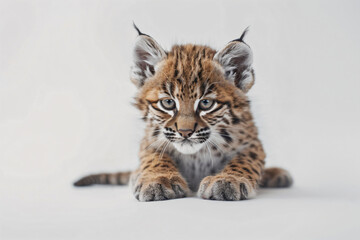 Wall Mural - a baby lynx cub is sitting on a white surface