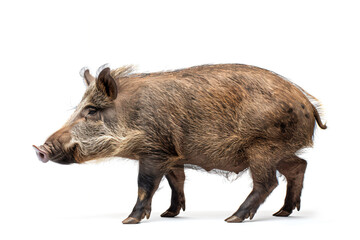 Wall Mural - a wild boar standing on a white surface