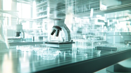 Poster - Advanced laboratory setup with a microscope analyzing samples during a modern research session in a scientific facility
