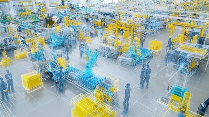 Poster - Innovative automated assembly line in a modern manufacturing facility with robotic arms and engineers at work