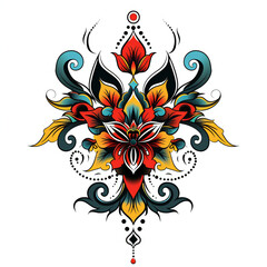 Tribal design and flower very simple traditional tattoo flash styles illustration