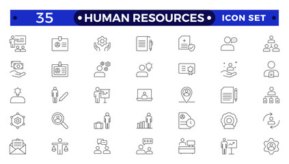 Wall Mural - Set of outline icons related to HR, Human Resources, Recruitment, Employment, business, office, company, management. Linear icon collection.