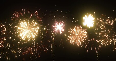 Wall Mural - looping animation of golden fireworks display on a black background