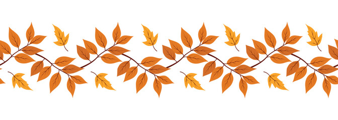 Seamless boder with autumn tree branch. Wreath for website header background. Vector illustration	