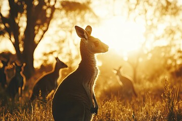 Wall Mural - Silhouette of kangaroos in the Australian outback