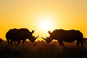 Wall Mural - Silhouette of rhinos in the African bushveld