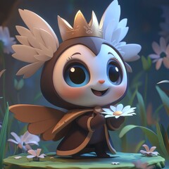 Wall Mural - Adorable Cartoon Character Holding Flower