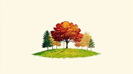 Wall Mural - Autumnal Tree Landscape Illustration