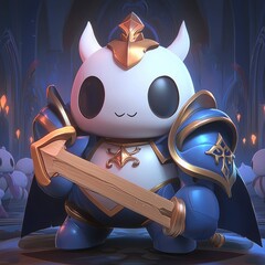 Sticker - Cute Cartoon Character in Armor Holding Sword