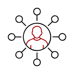 Poster - social network concept with a central person icon and connecting circles 