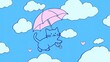 © NAK - Vector drawing of a cute cat flying in the sky with an umbrella