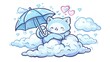 © NAK - Vector drawing of a cute cat flying in the sky with an umbrella