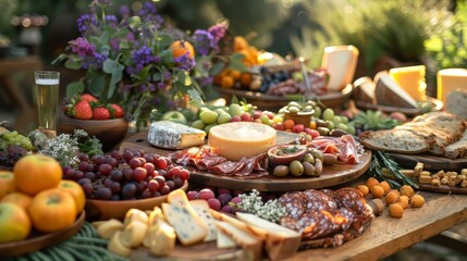 Wall Mural - Bohemian wedding grazing table, overflowing with fresh fruits