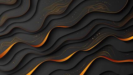 Elegant black paper cut background with golden halftone pattern and wavy layers. Ideal for 3D topography cover layouts. , full ultra HD, high resolution --ar 169 --no noise - Image #3 @whynotusama