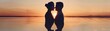 © Parintron - A romantic silhouette of a couple embracing during a serene sunset over the water, symbolizing love and connection.