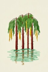 Wall Mural - Four Palm Trees Reflecting in Water