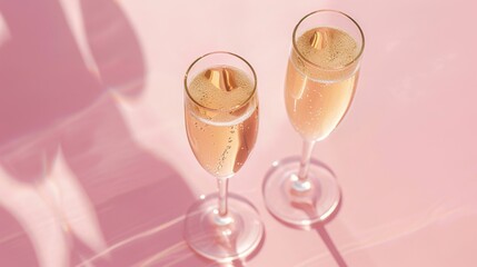 Crystal champagne flutes with a light bubbling of champagne inside