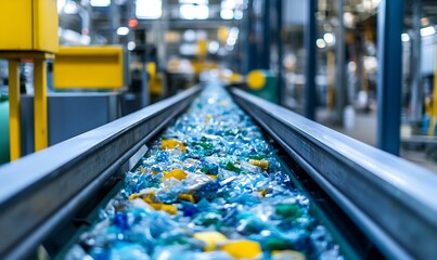 Poster - Modern Conveyor Belt System in an Eco-Friendly Facility Processing Recyclable Materials with Renewable Energy