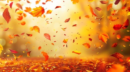 Poster - A beautiful autumn scene with leaves falling from trees